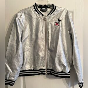 Silver Mickey Faux Leather Varsity Style Jacket Mens Med Women XL